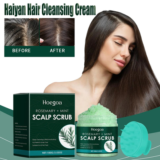 Scalp Scrub Exfoliator With Massage Brush Peppermint Rosemary & Sea Salt For Oil Control Dandruff Deep Cleansing Refreshing Set