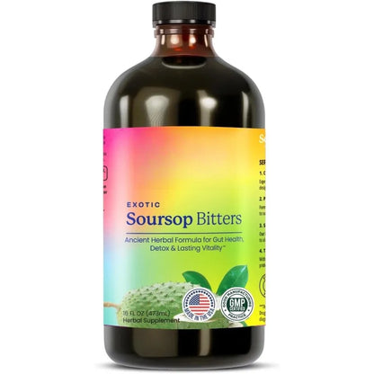 Herbal Soursop Bitters Liquid Supplement,Black Seed Moringa Irish Moss Drops for Gut Digestive Wellness Immune 16 Fl Oz(473ml)